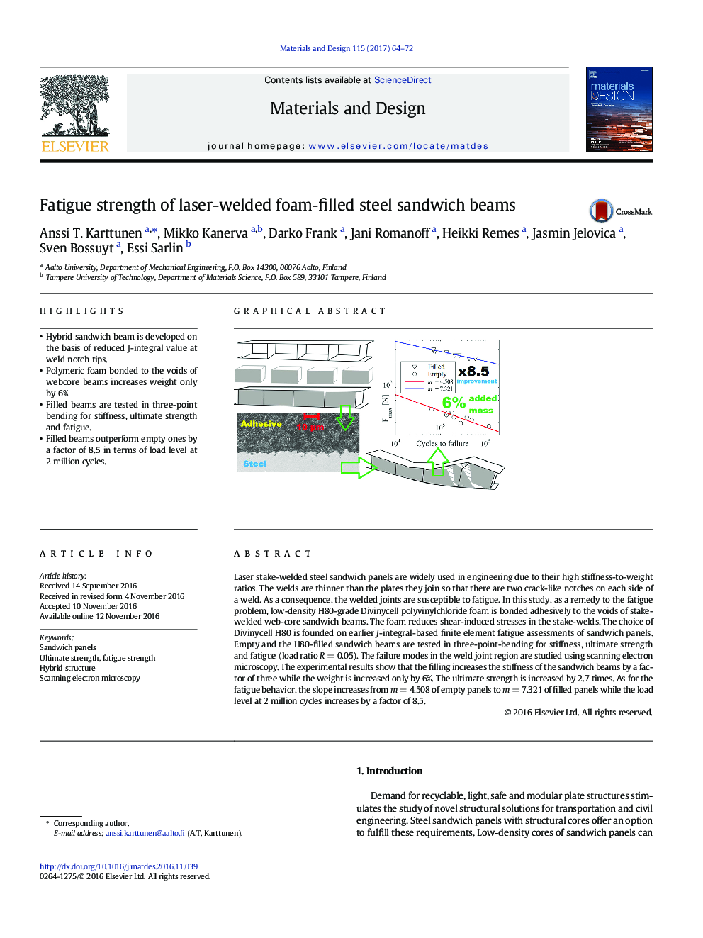 Fatigue strength of laser-welded foam-filled steel sandwich beams