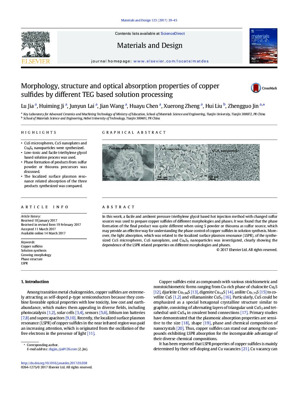 Morphology, structure and optical absorption properties of copper sulfides by different TEG based solution processing