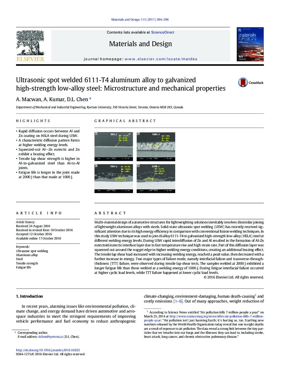 Ultrasonic spot welded 6111-T4 aluminum alloy to galvanized high-strength low-alloy steel: Microstructure and mechanical properties