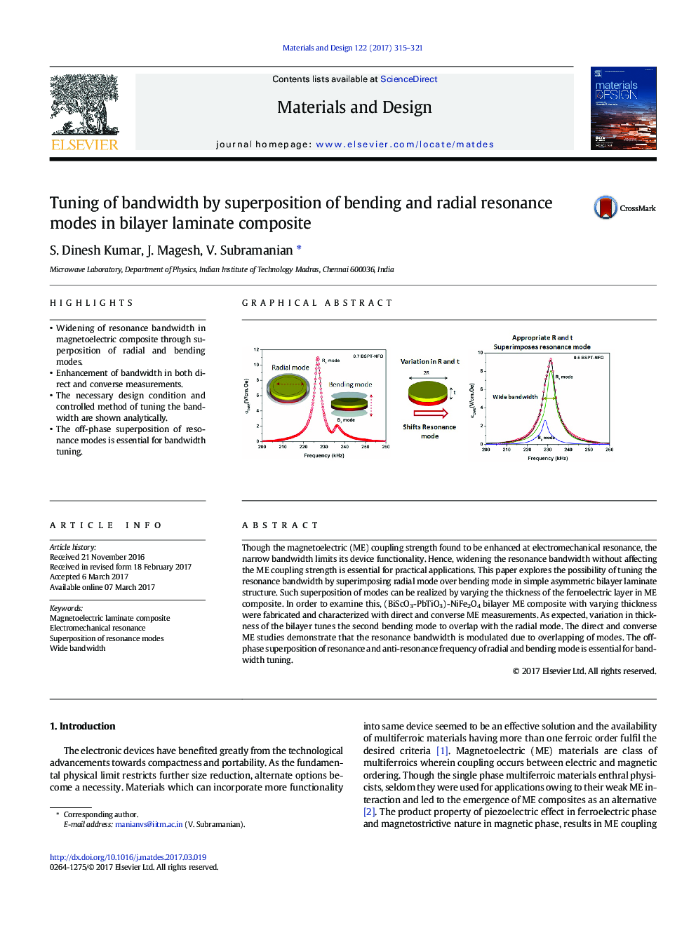 Tuning of bandwidth by superposition of bending and radial resonance modes in bilayer laminate composite