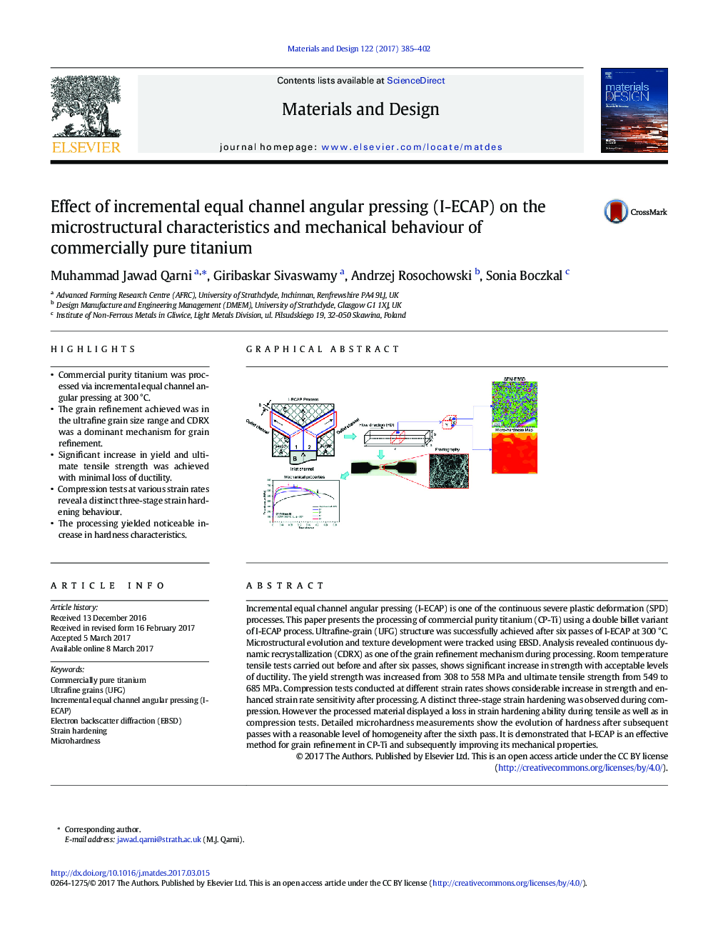 Effect of incremental equal channel angular pressing (I-ECAP) on the microstructural characteristics and mechanical behaviour of commercially pure titanium