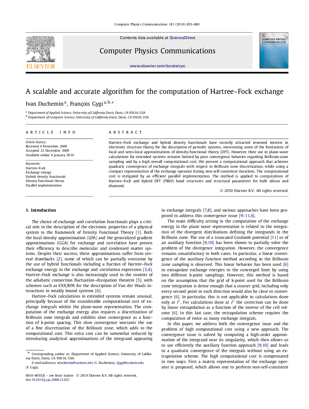 A scalable and accurate algorithm for the computation of Hartree–Fock exchange