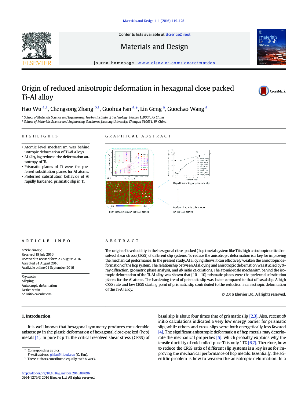 Origin of reduced anisotropic deformation in hexagonal close packed Ti-Al alloy