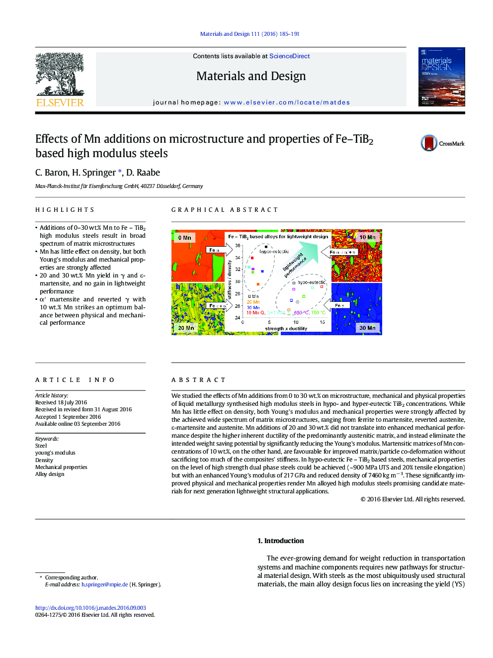 Effects of Mn additions on microstructure and properties of Fe-TiB2 based high modulus steels