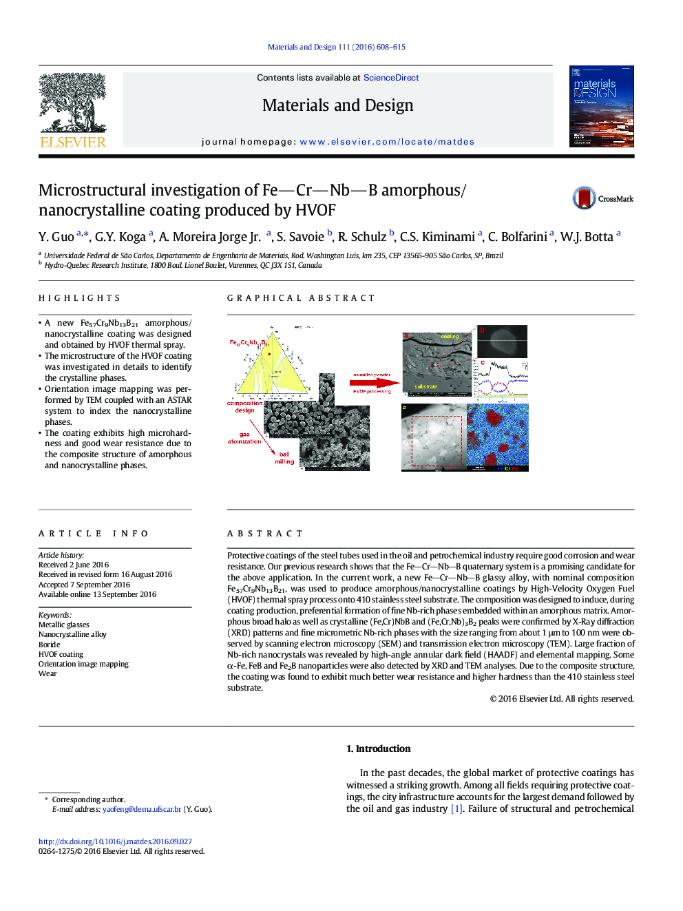 Microstructural investigation of FeCrNbB amorphous/nanocrystalline coating produced by HVOF