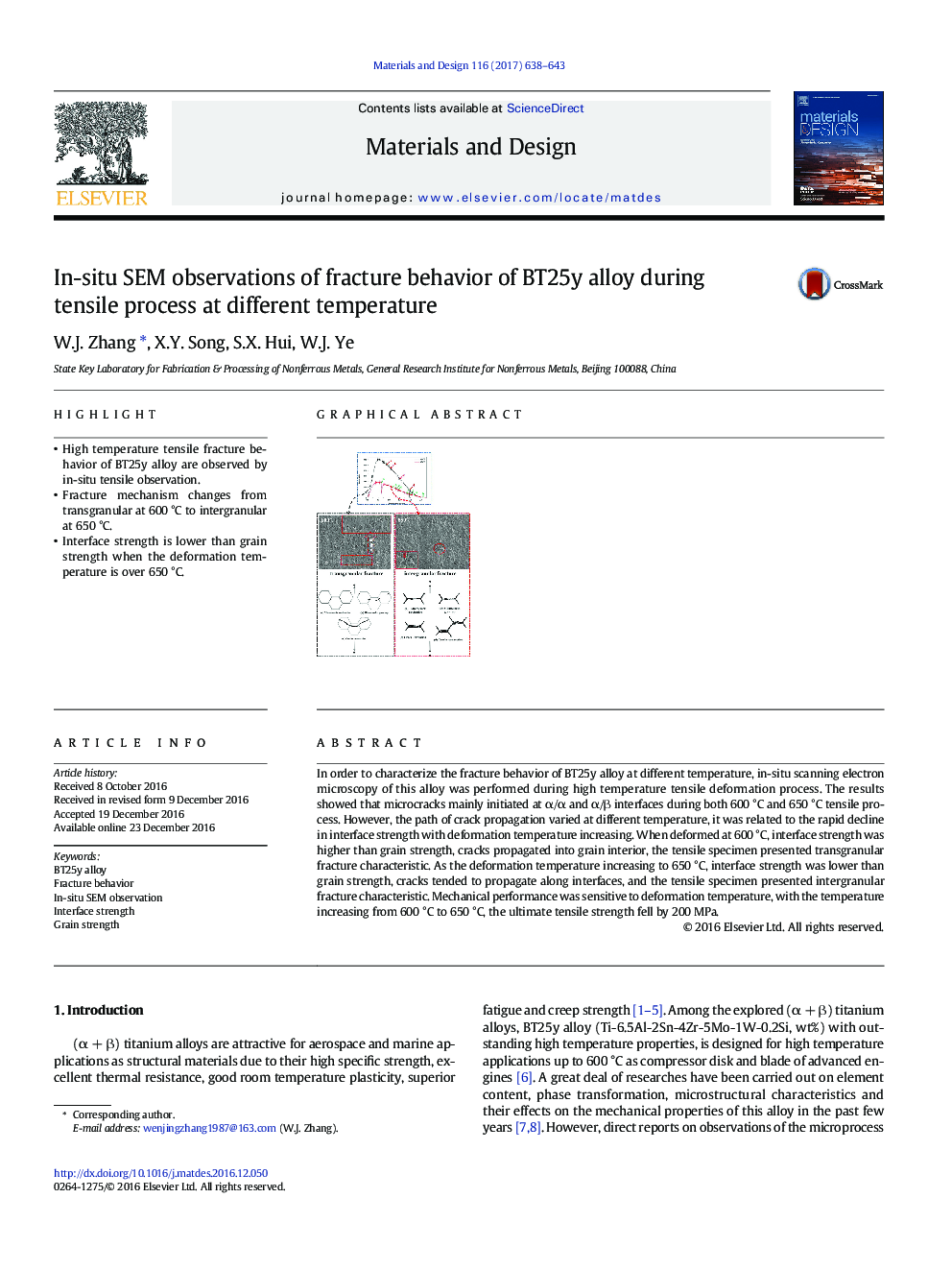 In-situ SEM observations of fracture behavior of BT25y alloy during tensile process at different temperature