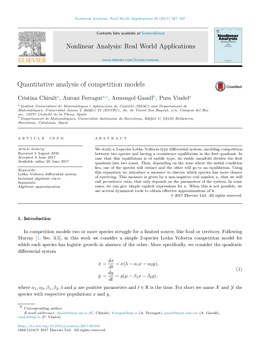 Quantitative analysis of competition models