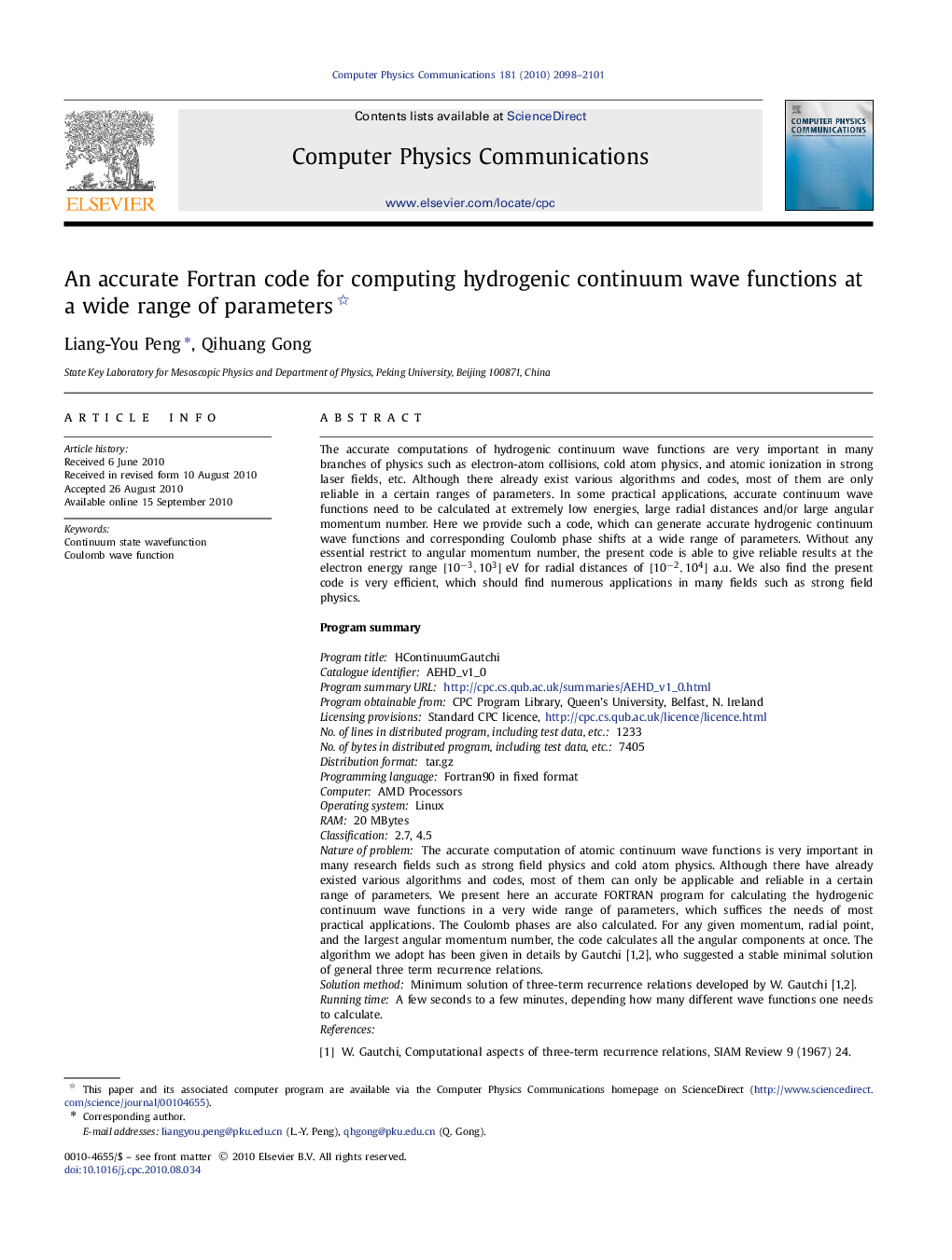 An accurate Fortran code for computing hydrogenic continuum wave functions at a wide range of parameters 