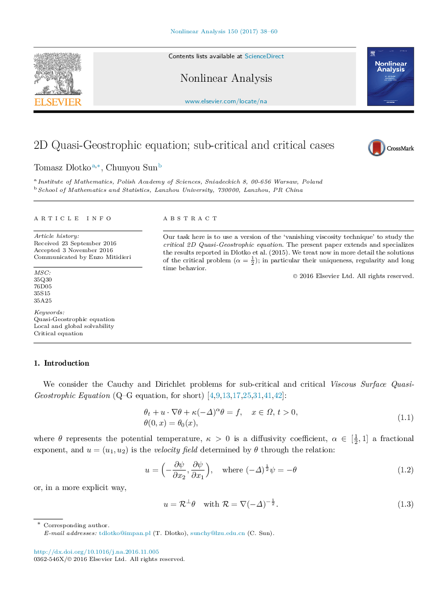 2D Quasi-Geostrophic equation; sub-critical and critical cases