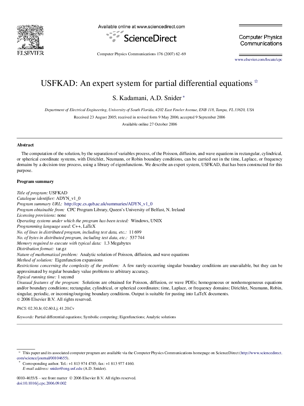 USFKAD: An expert system for partial differential equations 