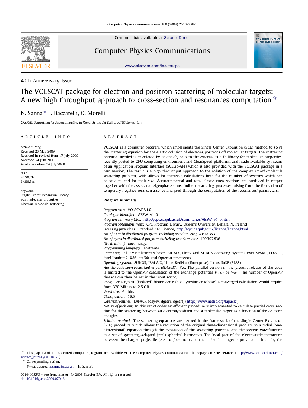 عکس صفحه اول مقاله: The VOLSCAT package for electron and positron scattering of molecular targets: A new high throughput approach to cross-section and resonances computation The VOLSCAT package for electron and positron scattering of molecular targets: A new high throughput approach to cross-section and resonances computation
