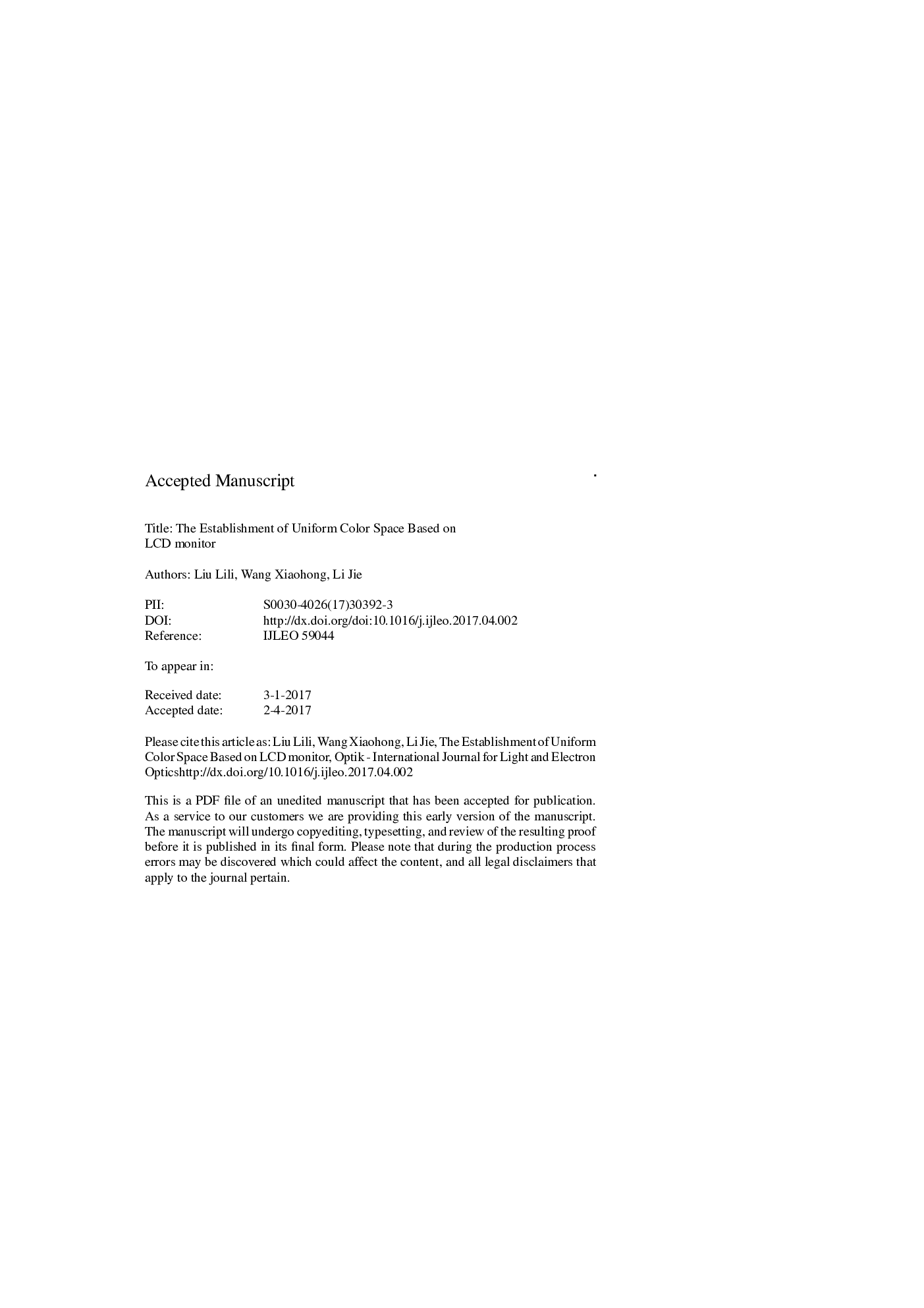 The establishment of uniform color space based on LCD monitor