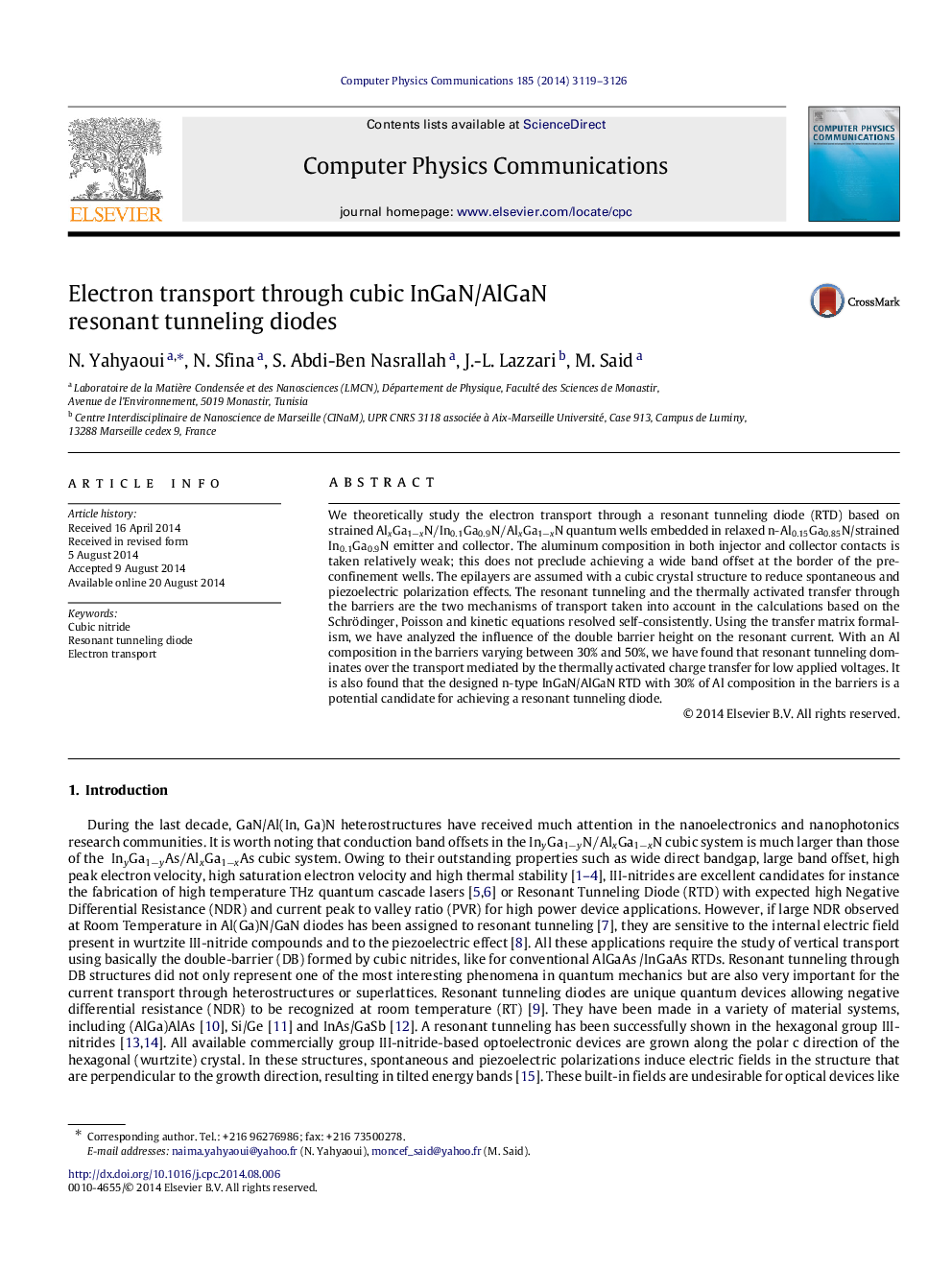 Electron transport through cubic InGaN/AlGaN resonant tunneling diodes