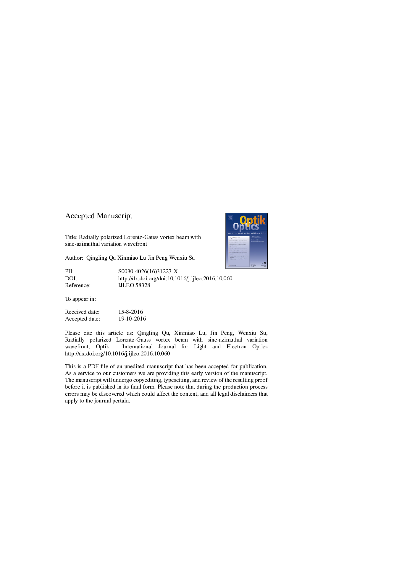 پرتو گردابی لورنتز-گاوس به صورت شعاعی قطبی با موج فیزیکی سینوآزیموتال 