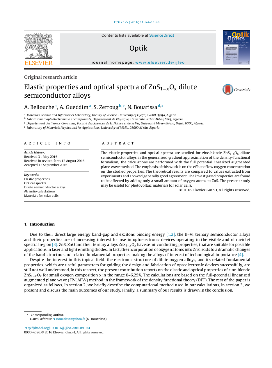 Elastic properties and optical spectra of ZnS1âxOx dilute semiconductor alloys