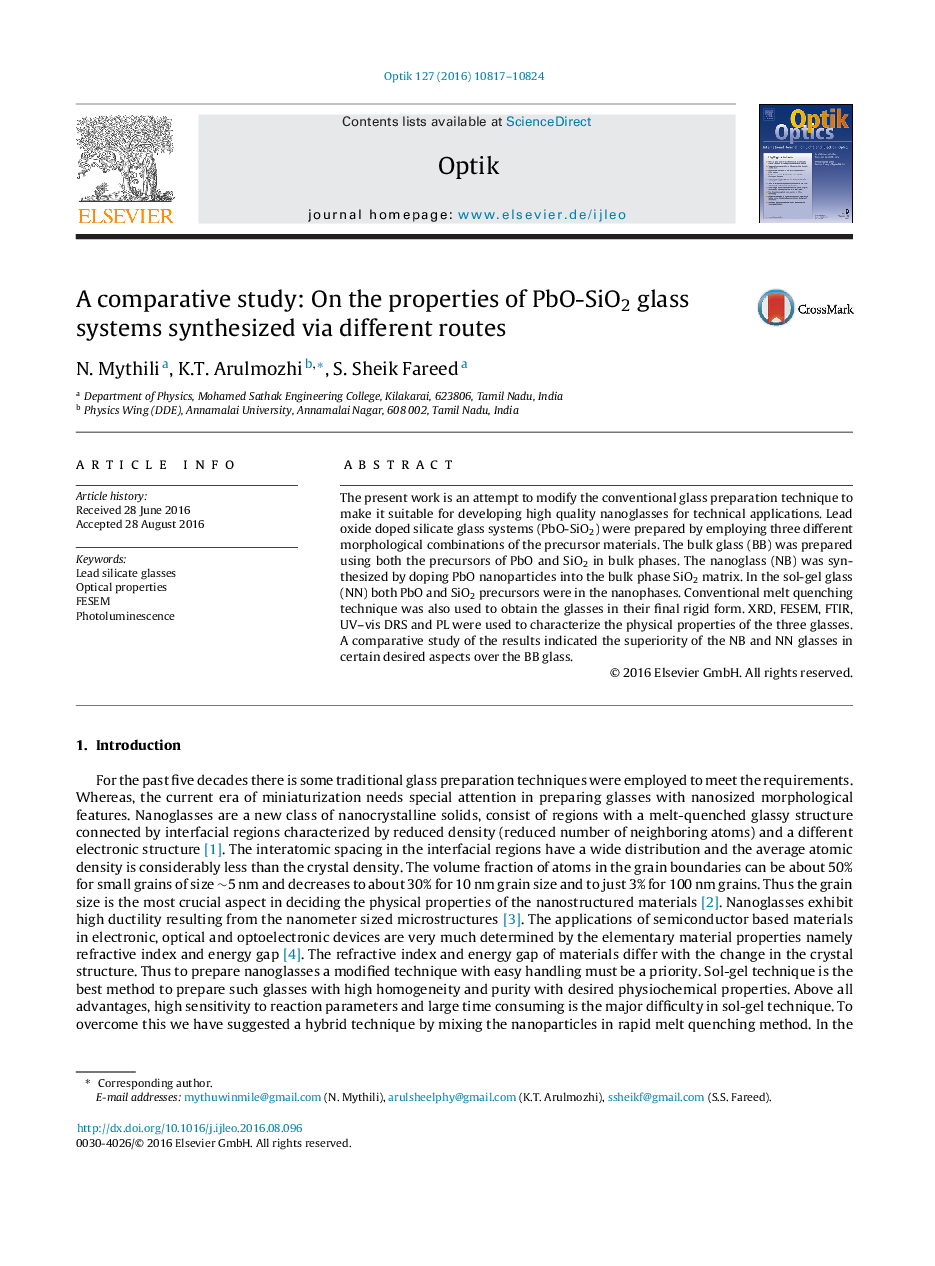 A comparative study: On the properties of PbO-SiO2 glass systems synthesized via different routes