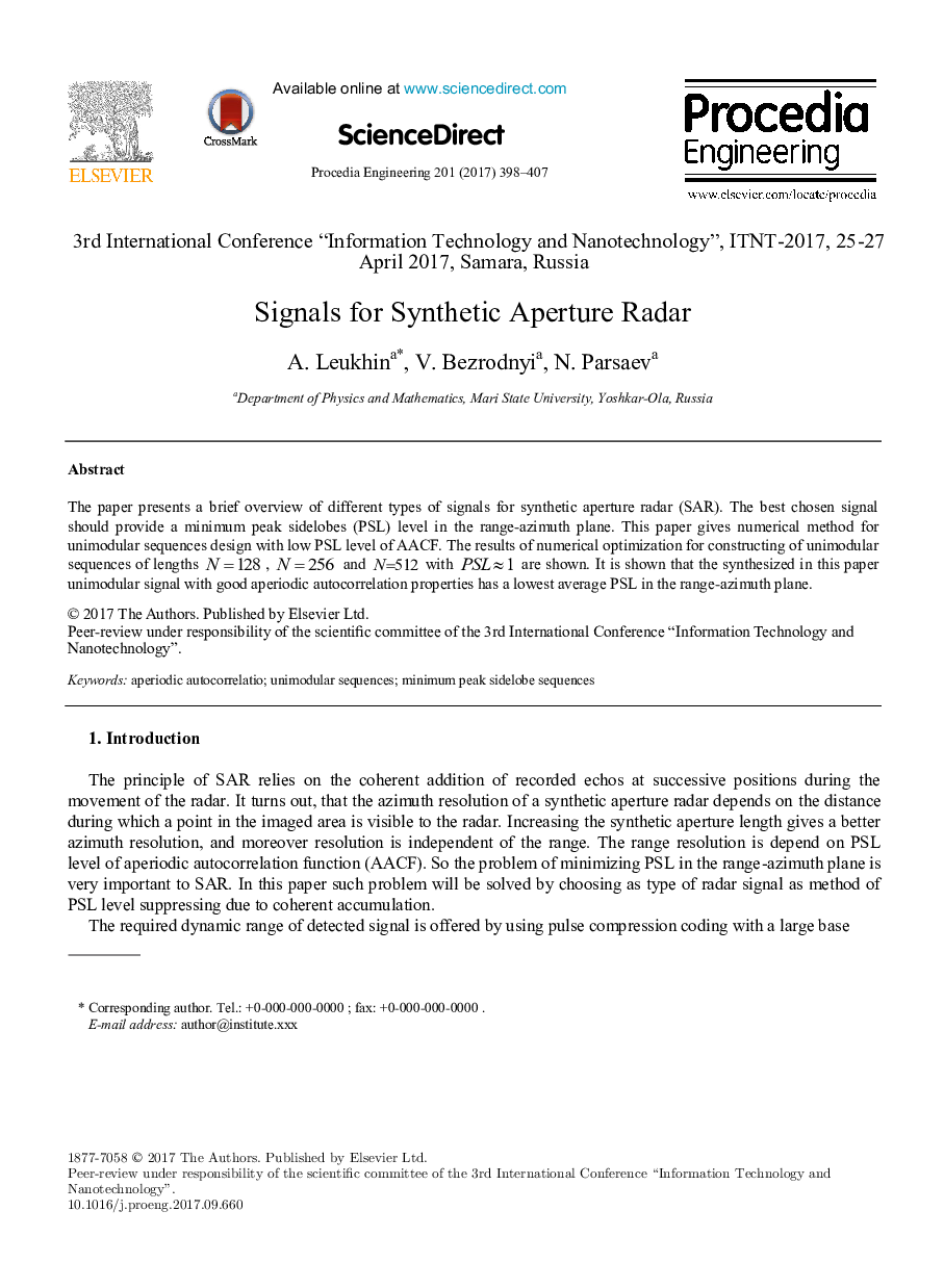 Signals for Synthetic Aperture Radar