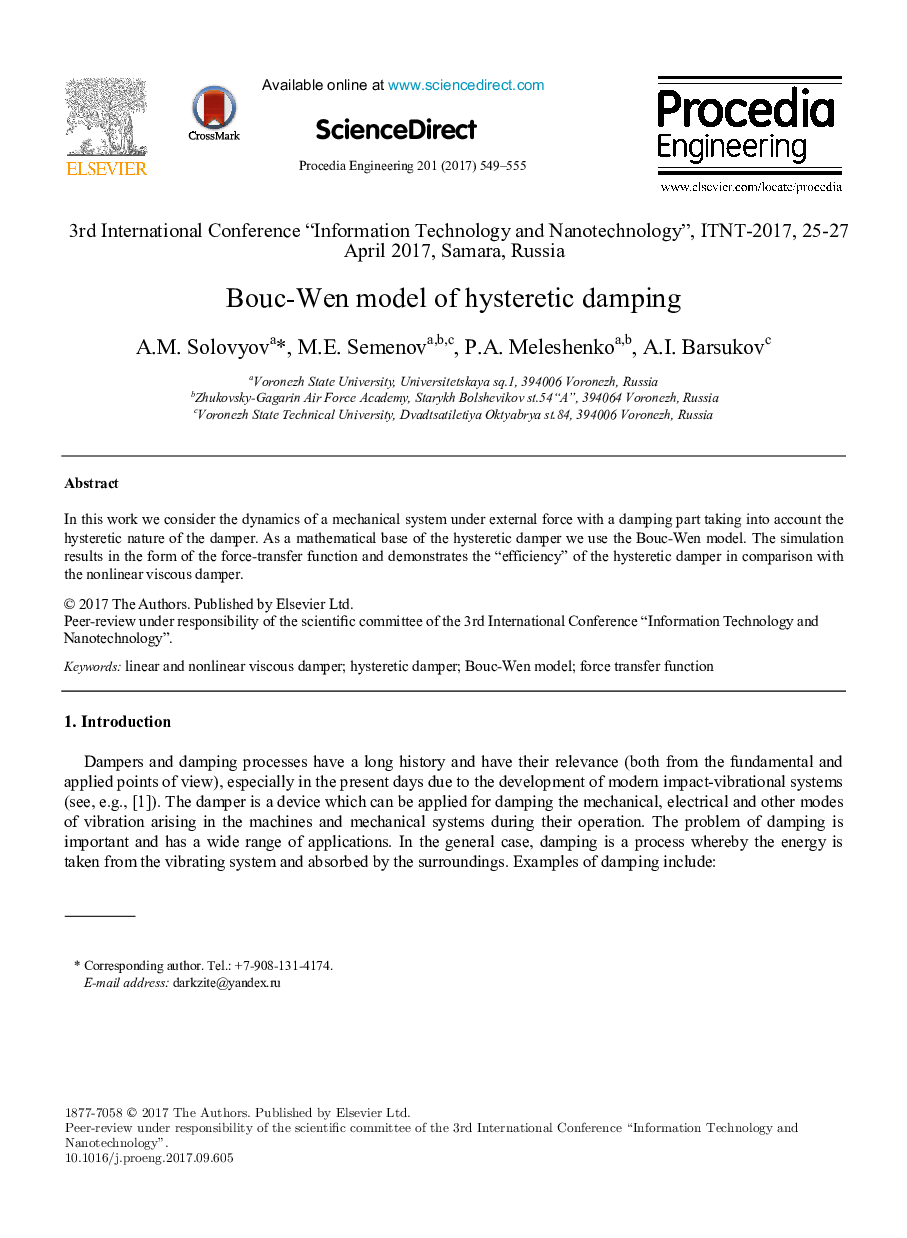 Bouc-Wen model of hysteretic damping