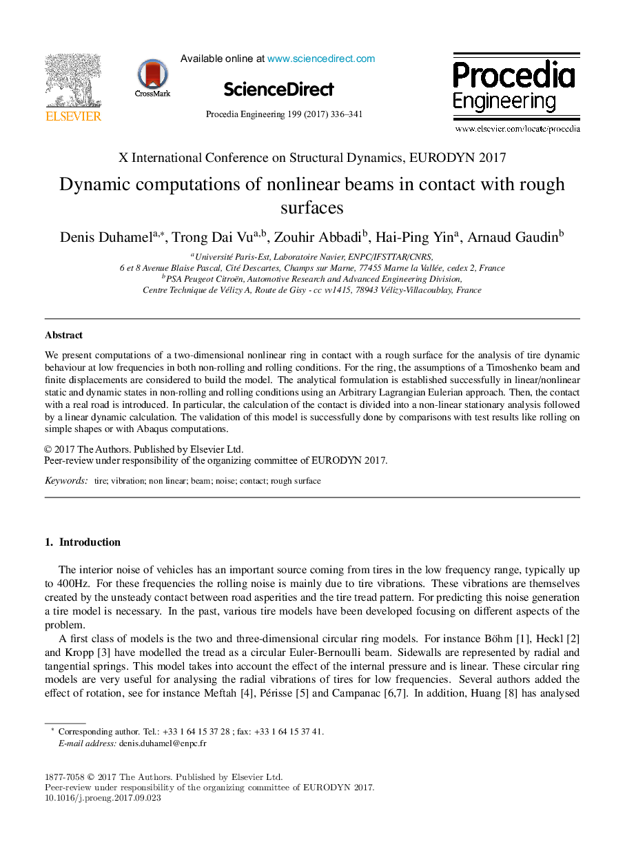 Dynamic computations of nonlinear beams in contact with rough surfaces