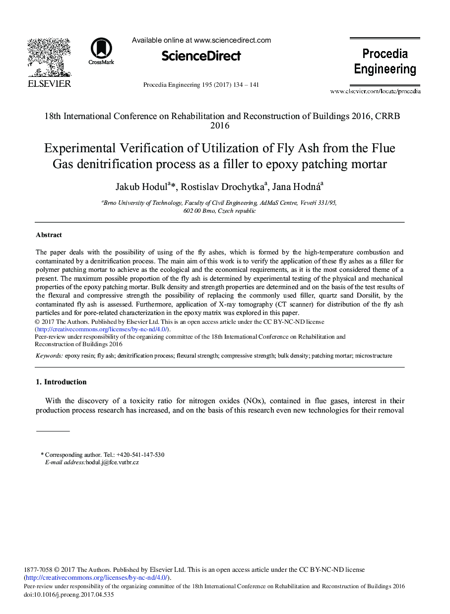 Experimental Verification of Utilization of Fly Ash from the Flue Gas Denitrification Process as a Filler to Epoxy Patching Mortar
