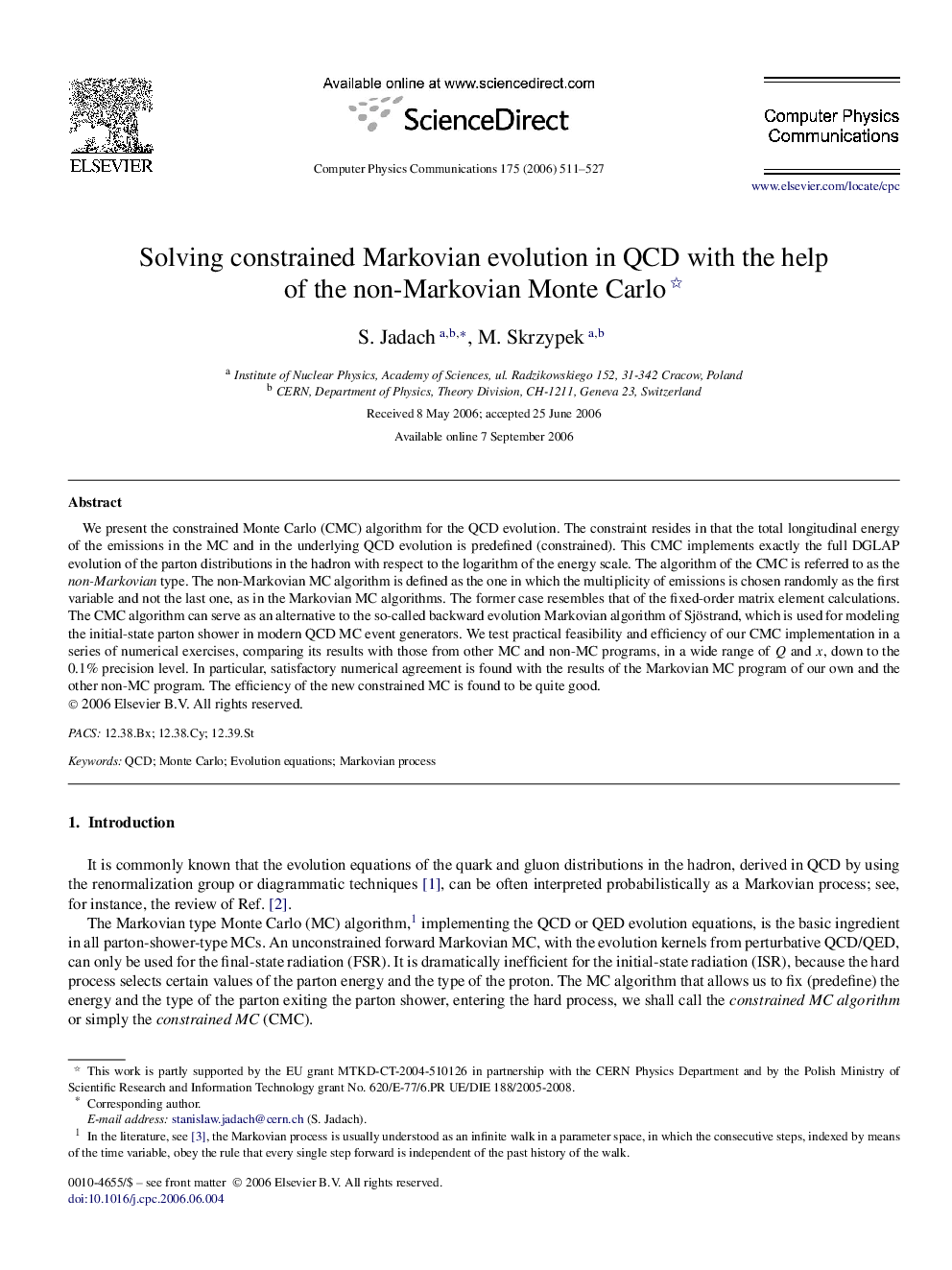 عکس صفحه اول مقاله: Solving constrained Markovian evolution in QCD with the help of the non-Markovian Monte Carlo Solving constrained Markovian evolution in QCD with the help of the non-Markovian Monte Carlo