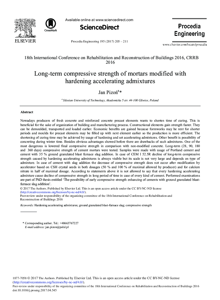 Long-term Compressive Strength of Mortars Modified with Hardening Accelerating Admixtures