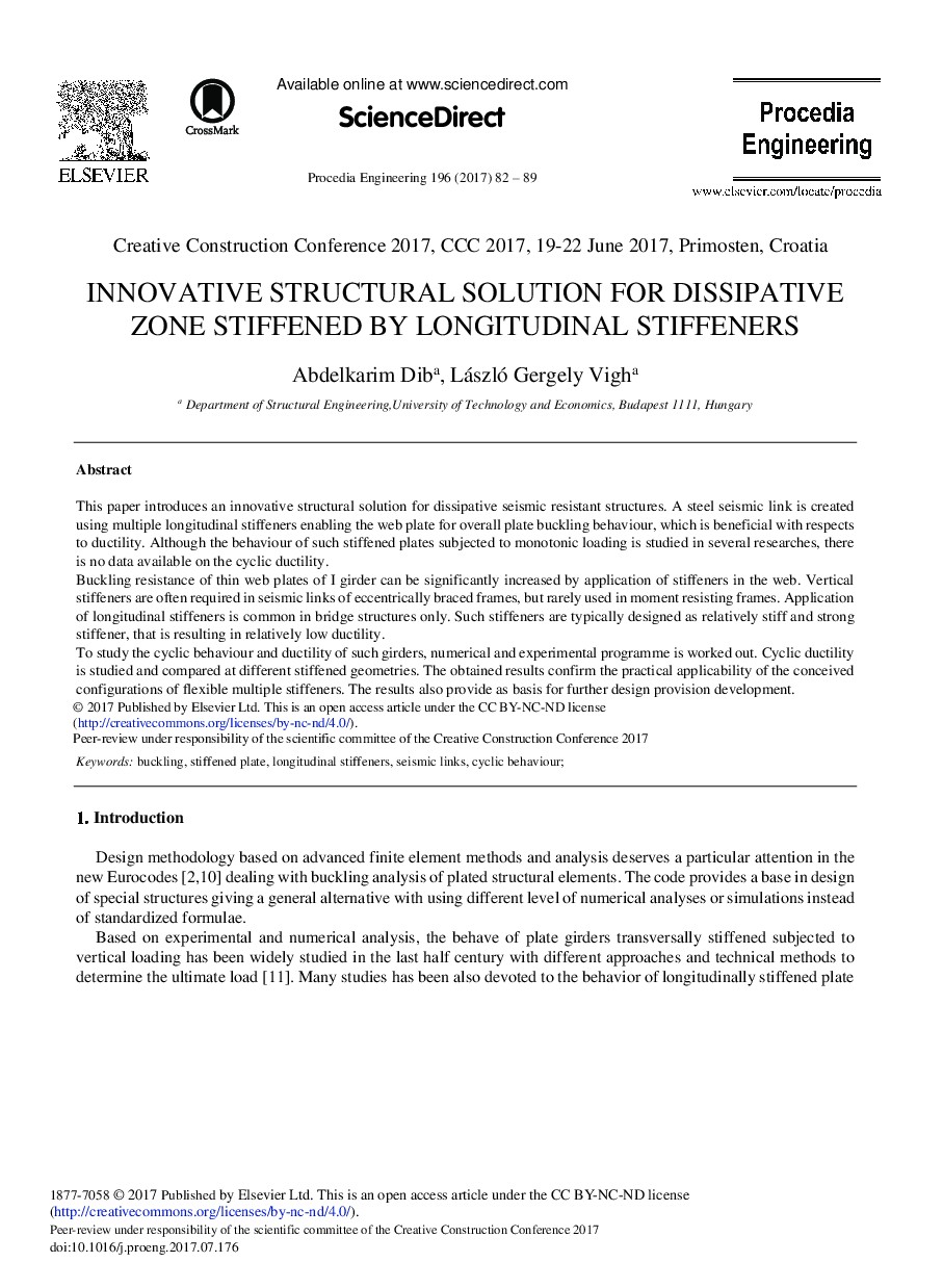 Innovative Structural Solution for Dissipative Zone Stiffened by Longitudinal Stiffeners