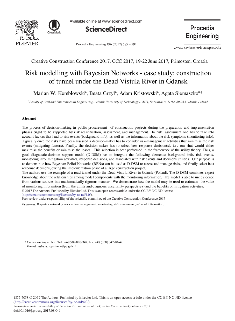 Risk Modelling with Bayesian Networks - Case Study: Construction of Tunnel under the Dead Vistula River in Gdansk