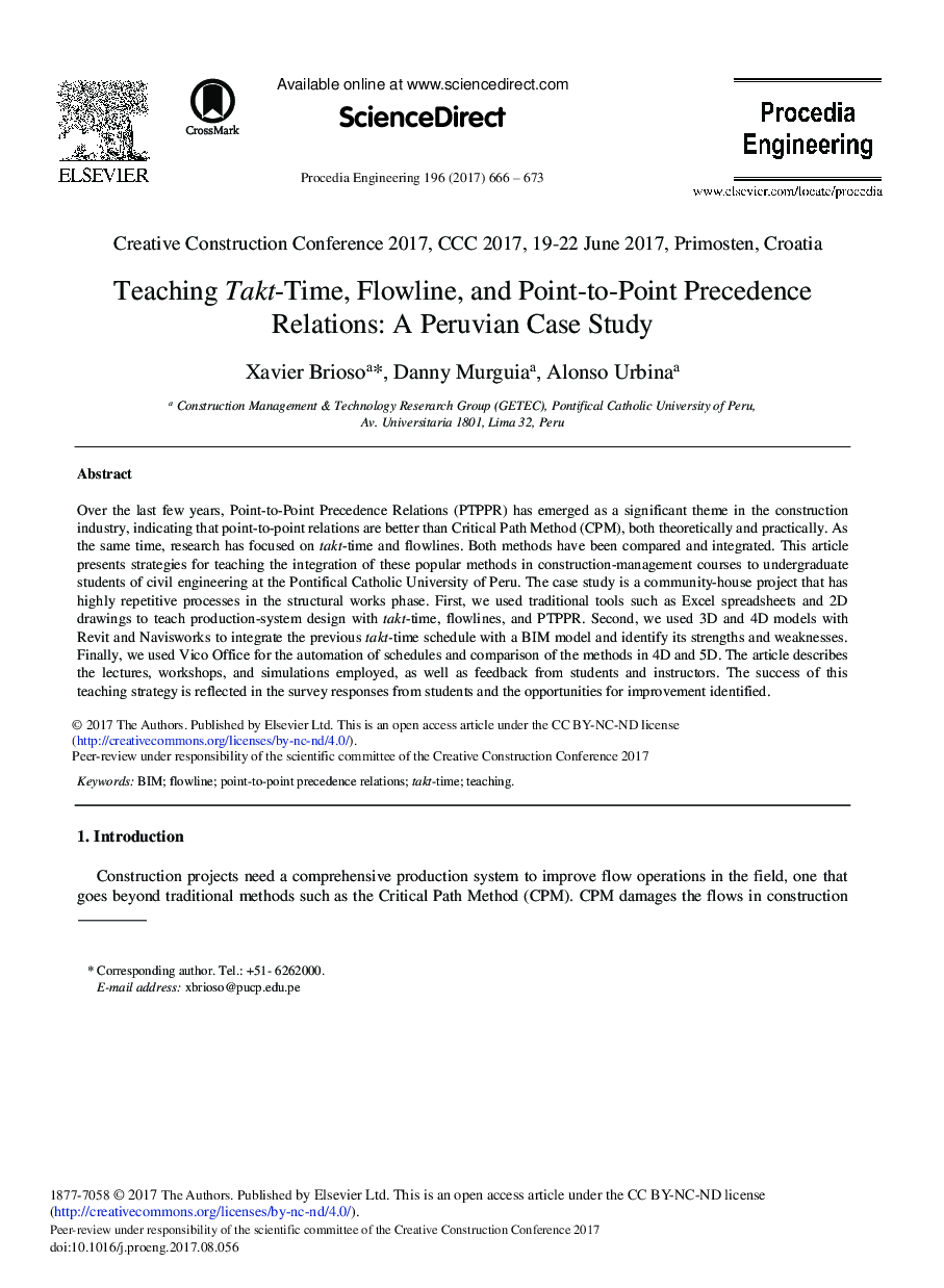 Teaching Takt-Time, Flowline, and Point-to-point Precedence Relations: A Peruvian Case Study