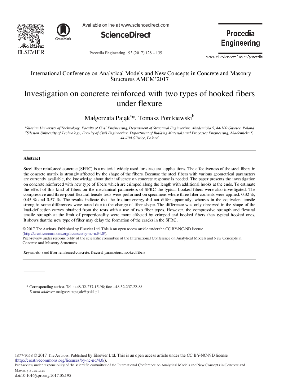 Investigation on Concrete Reinforced with Two Types of Hooked Fibers under Flexure