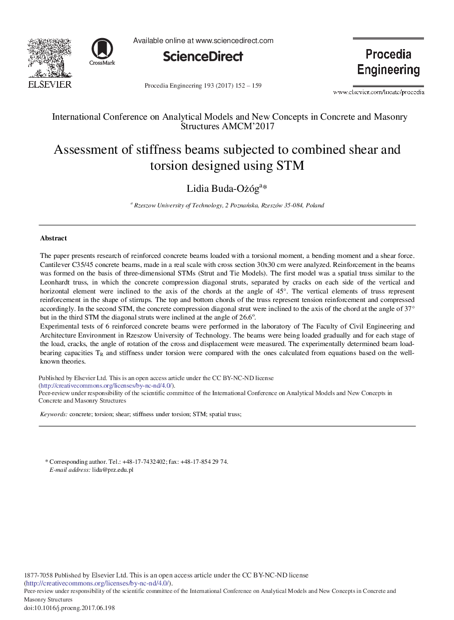 Assessment of Stiffness Beams Subjected to Combined Shear and Torsion Designed Using STM