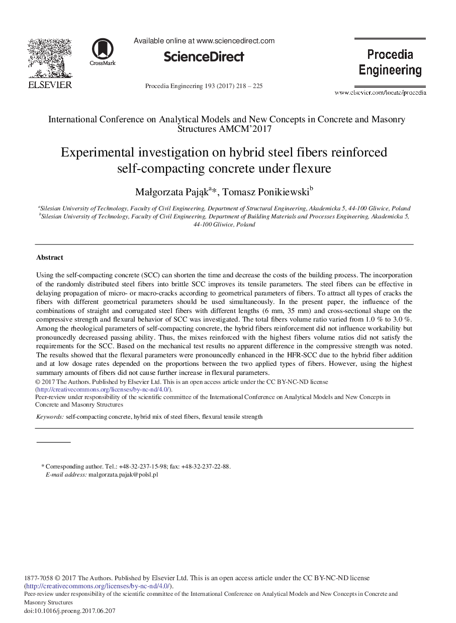 Experimental Investigation on Hybrid Steel Fibers Reinforced Self-compacting Concrete under Flexure