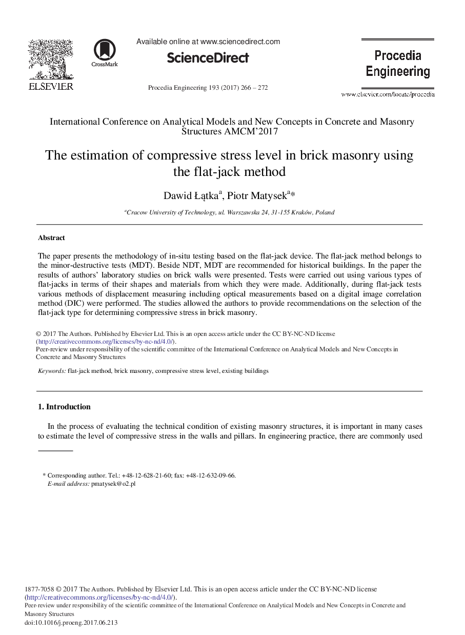 The Estimation of Compressive Stress Level in Brick Masonry Using the Flat-jack Method