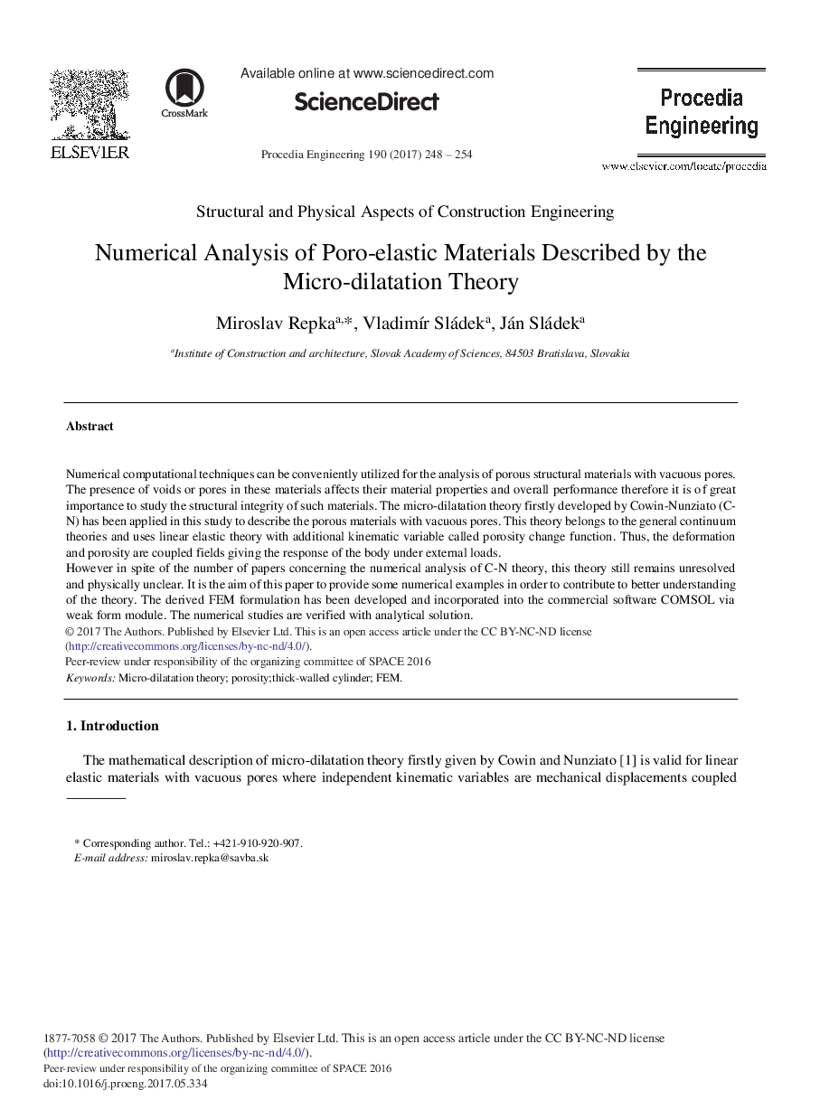 Numerical Analysis of Poro-elastic Materials Described by the Micro-dilatation Theory