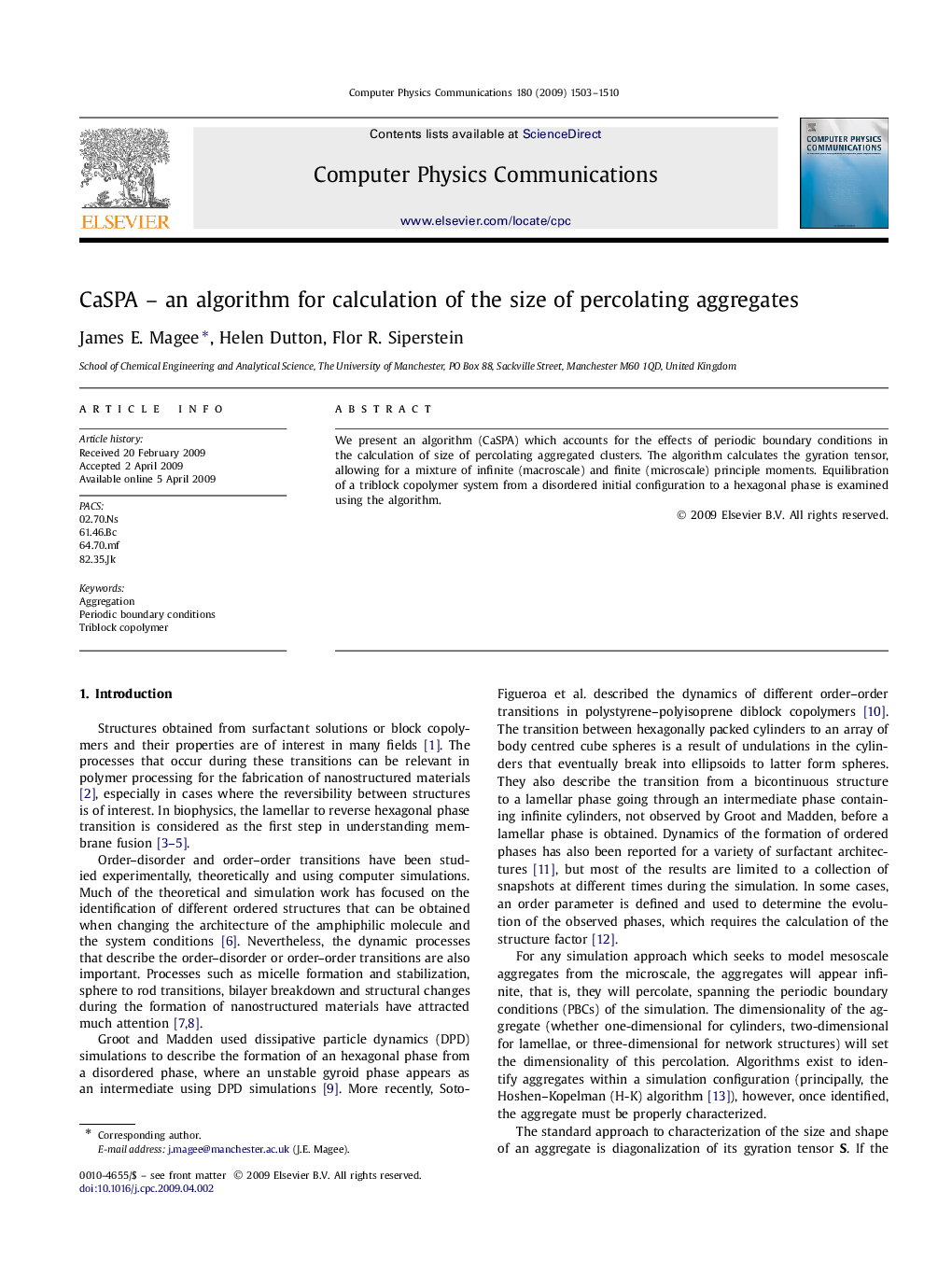 CaSPA – an algorithm for calculation of the size of percolating aggregates