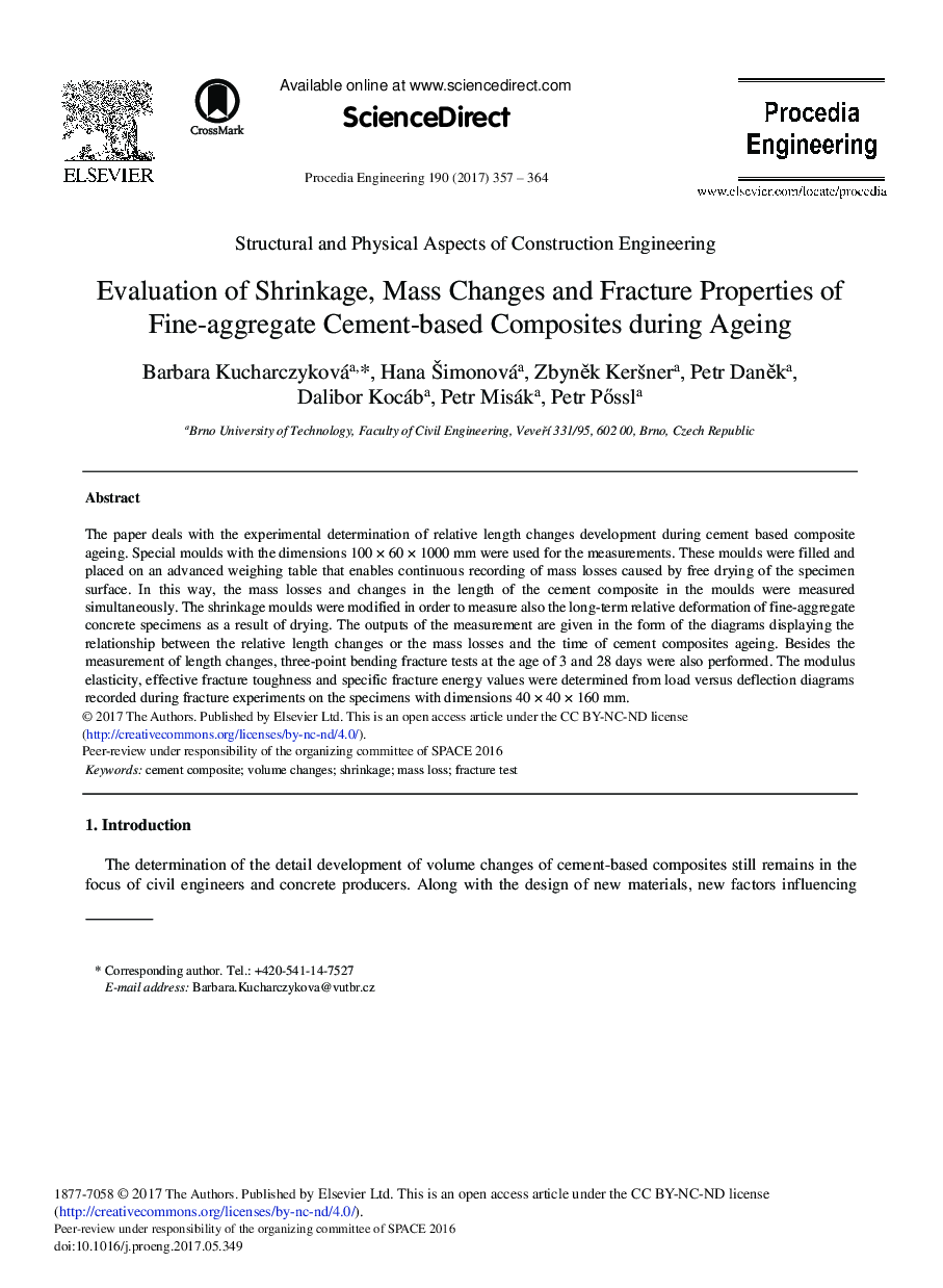 Evaluation of Shrinkage, Mass Changes and Fracture Properties of Fine-aggregate Cement-based Composites during Ageing