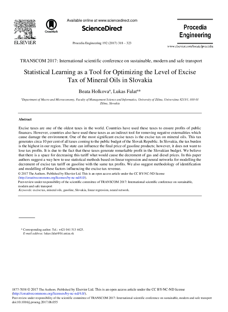 Statistical Learning as a Tool for Optimizing the Level of Excise Tax of Mineral Oils in Slovakia