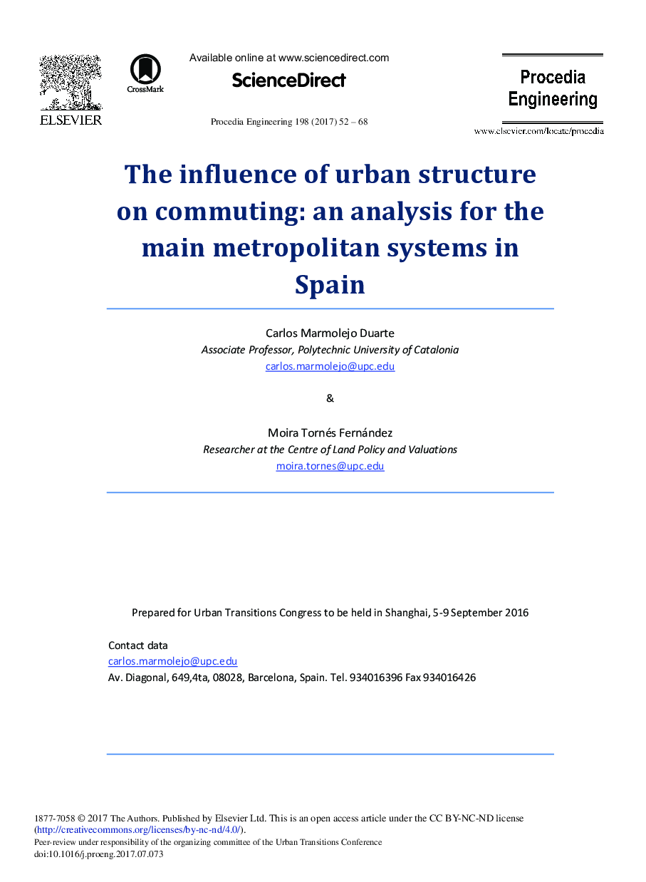 The Influence of Urban Structure on Commuting: An Analysis for the Main Metropolitan Systems in Spain