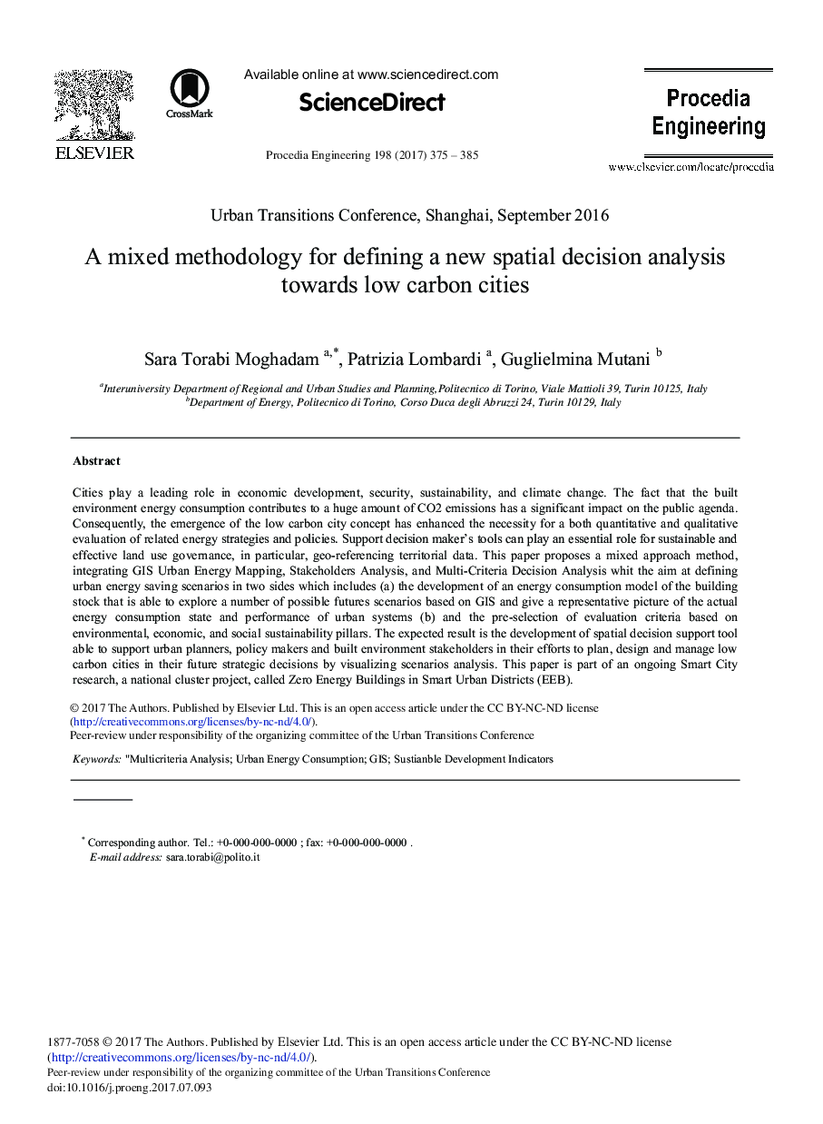 A Mixed Methodology for Defining a New Spatial Decision Analysis towards Low Carbon Cities