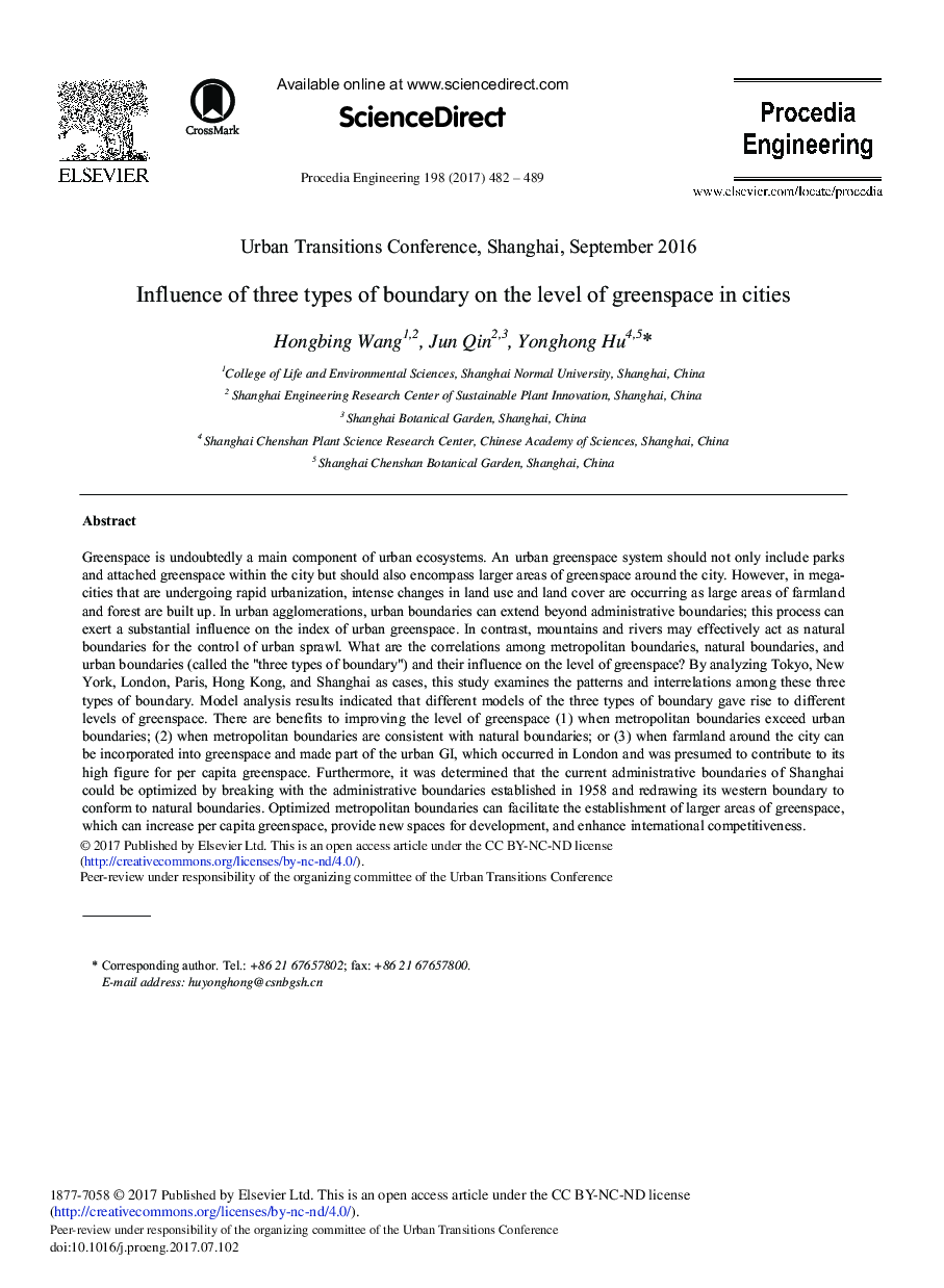 Influence of Three Types of Boundary on the Level of Greenspace in Cities