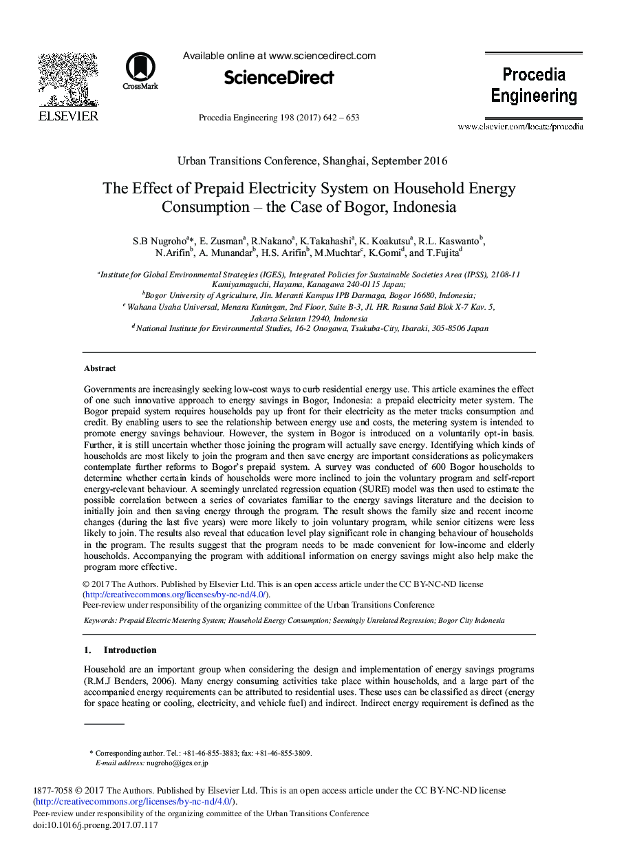 The Effect of Prepaid Electricity System on Household Energy Consumption - The Case of Bogor, Indonesia