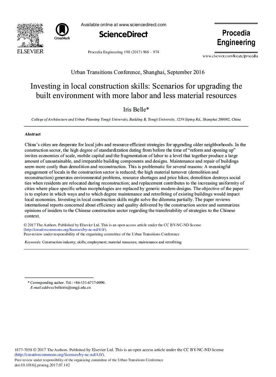 Investing in Local Construction Skills: Scenarios for Upgrading the Built Environment with More Labor and Less Material Resources