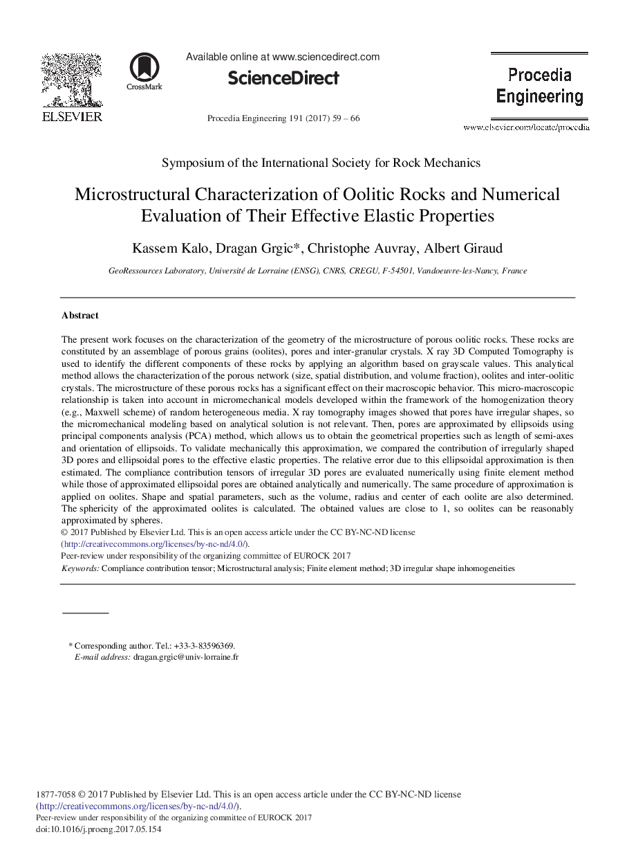 Microstructural Characterization of Oolitic Rocks and Numerical Evaluation of their Effective Elastic Properties