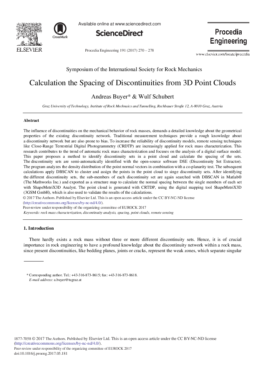 Calculation the Spacing of Discontinuities from 3D Point Clouds