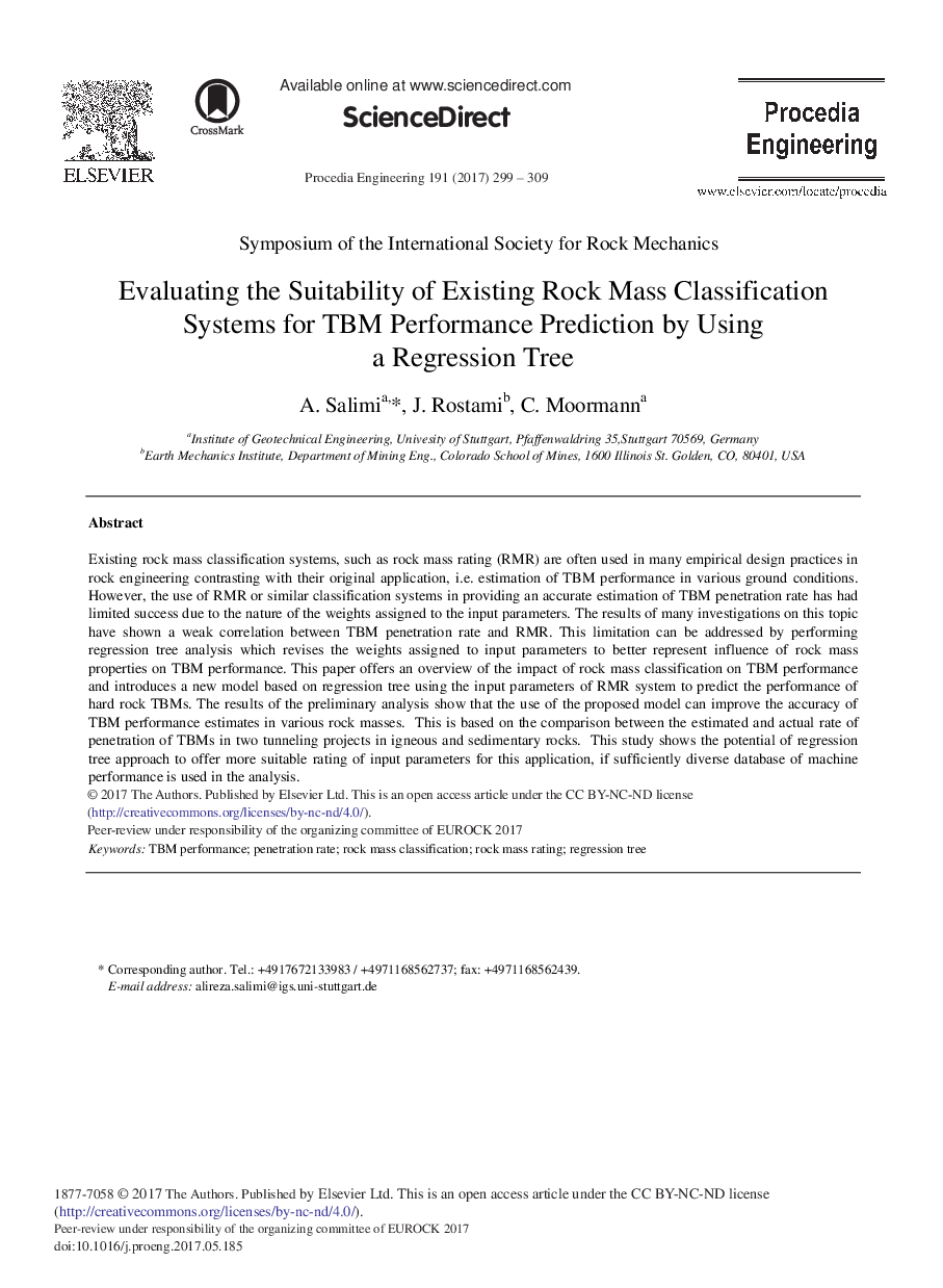 Evaluating the Suitability of Existing Rock Mass Classification Systems for TBM Performance Prediction by using a Regression Tree