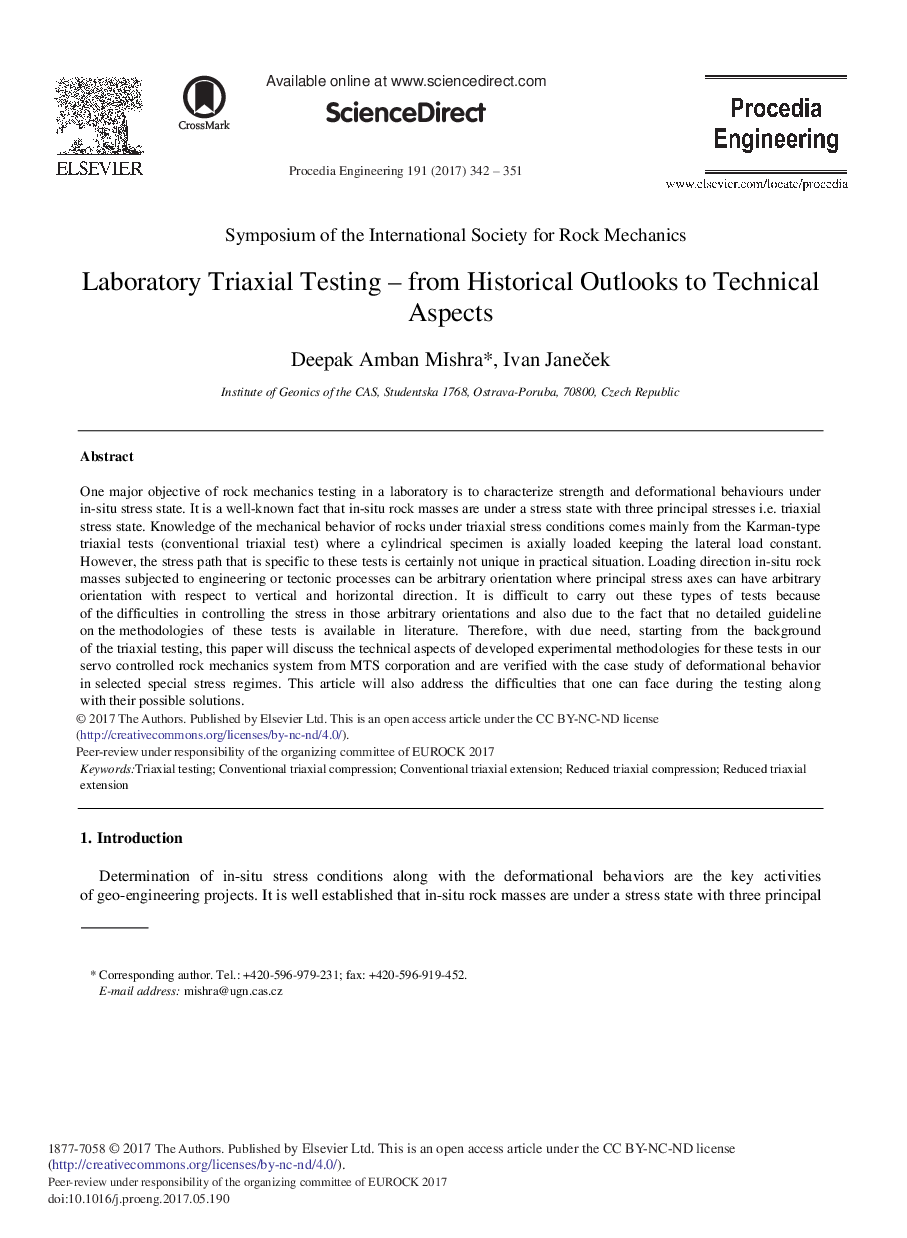 Laboratory Triaxial Testing - from Historical Outlooks to Technical Aspects