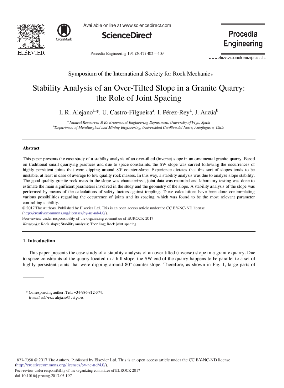 Stability Analysis of an Over-tilted Slope in a Granite Quarry: The Role of Joint Spacing