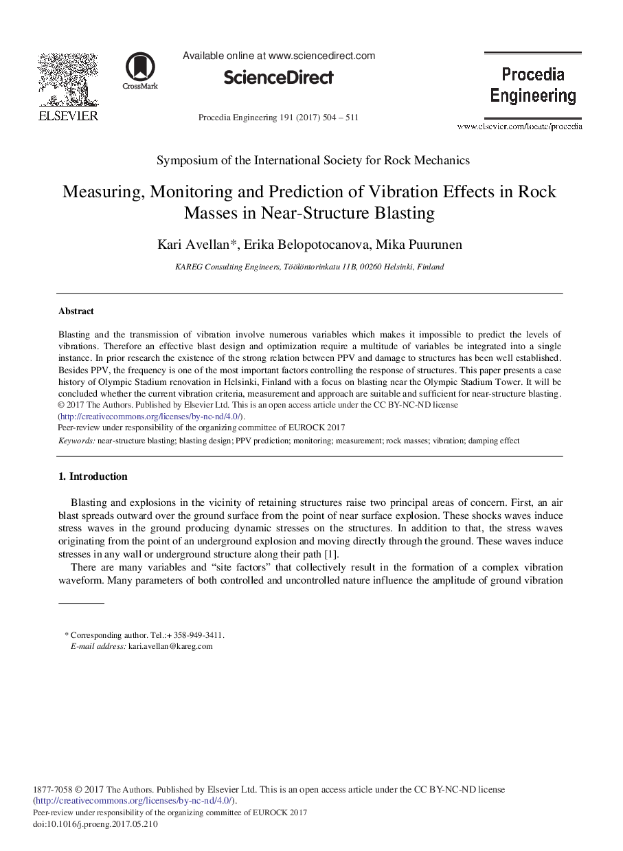 Measuring, Monitoring and Prediction of Vibration Effects in Rock Masses in Near-Structure Blasting