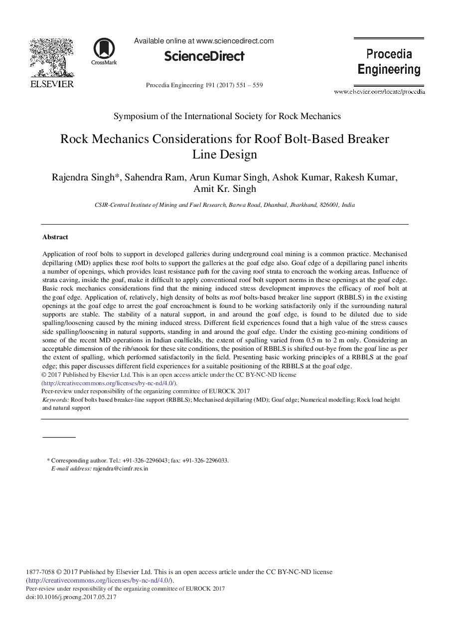 Rock Mechanics Considerations for Roof Bolt-Based Breaker Line Design