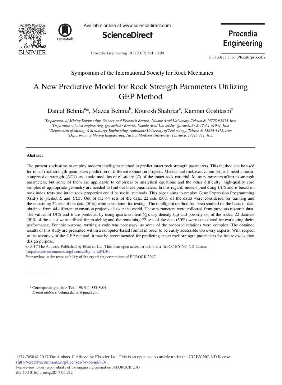 A New Predictive Model for Rock Strength Parameters Utilizing GEP Method